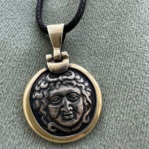 Ancient Greek coin pendant of Apollo with gold & 925 silver adjustable necklace